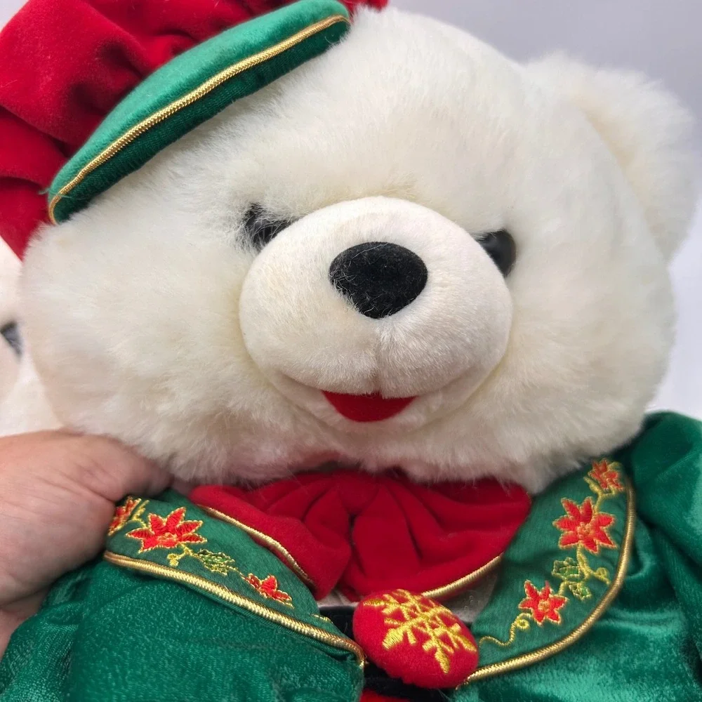 Vintage TB Toy Trading Christmas Bear Stockings Set of 2 Red Green Velvet Plush